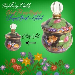 Mackenzie Childs Black Flower Market Lidded Sugar Bowl Retired